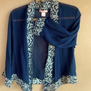 Sheer silk coverup—embroidered kimono jacket